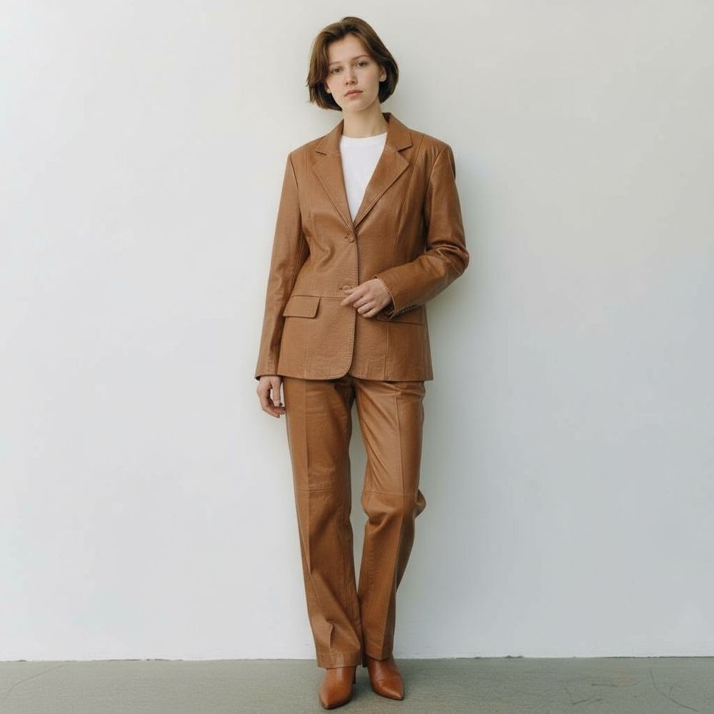 LEATHER Vintage Chadwick's Tan       Pantsuit sz 16 See all Photos